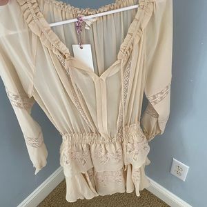 LOVESHACKFANCY MINI DRESS!!!!!! Popover dress Chantilly CREAM AND LACE